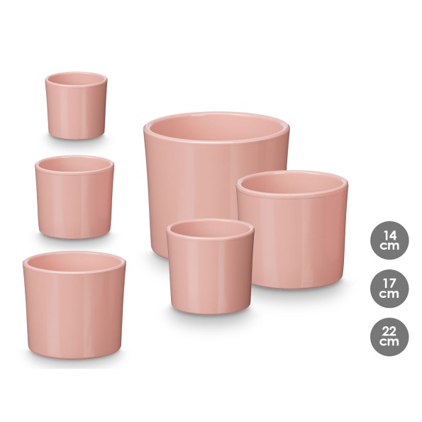 SET 3 MACETAS CILINDRO 14 17 22CM ROSA MATE