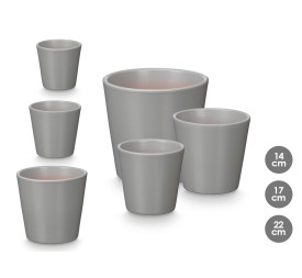 SET 3 MACETAS CONICA 14 17 22CM GRIS MATE