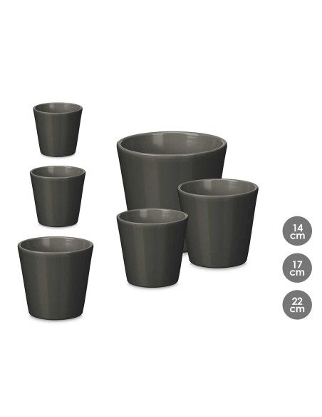 SET 3 MACETAS CONICA 14 17 22CM ANTRACITA MATE