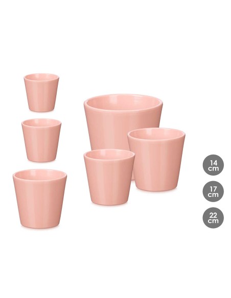 SET 3 MACETAS CONICA 14 17 22CM ROSA MATE
