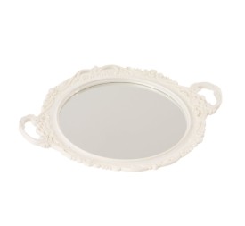 BANDEJA REDONDA DE ESPEJO CON ASAS MARCO BLANCO D 31