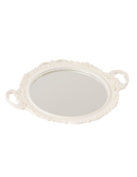 BANDEJA REDONDA DE ESPEJO CON ASAS MARCO BLANCO D 31