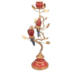 PORTAVELAS PAJARO EN EL ÁRBOL ROJO Y ORO 14X9 H32,5 POLIRESINA