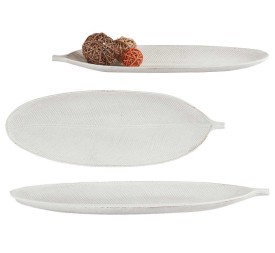 BANDEJA MADERA DECORACION HOJA BLANCO