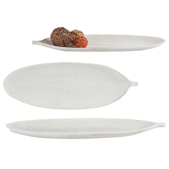 BANDEJA MADERA DECORACION HOJA BLANCO (9571)