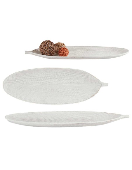 BANDEJA MADERA DECORACION HOJA BLANCO (9571)