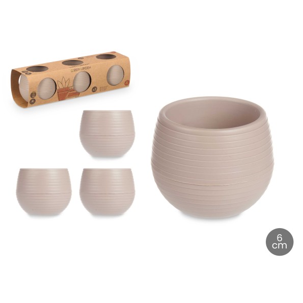 SET 3 MACETAS RESERVA AGUA 6 CM TAUPE