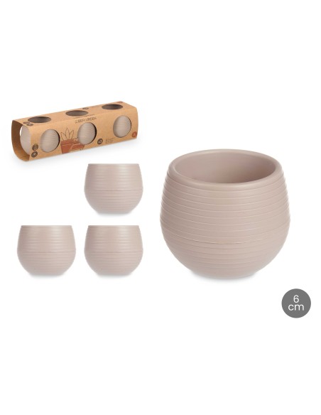 SET 3 MACETAS RESERVA AGUA 6 CM TAUPE