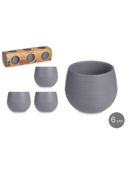 SET 3 MACETAS RESERVA AGUA 6 CM ANTRACITA