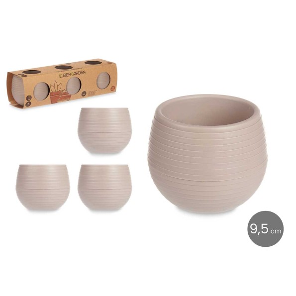 SET 3 MACETAS RESERVA AGUA 9,5 CM TAUPE