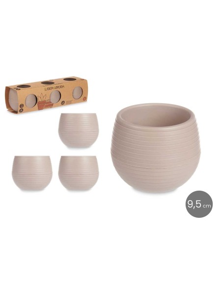 SET 3 MACETAS RESERVA AGUA 9,5 CM TAUPE