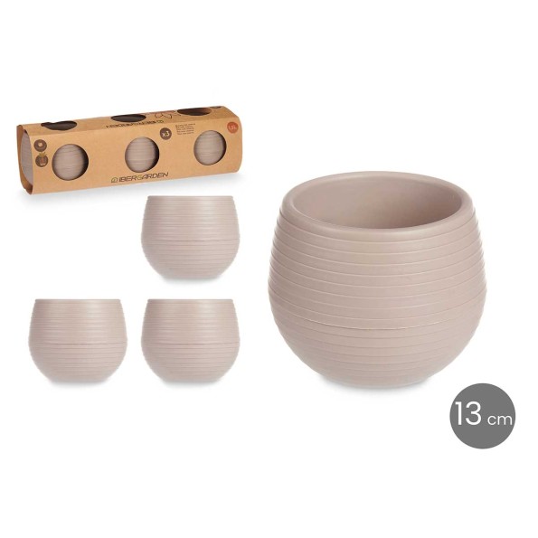 SET 3 MACETAS RESERVA AGUA 13 CM TAUPE