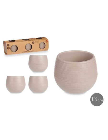 SET 3 MACETAS RESERVA AGUA 13 CM TAUPE