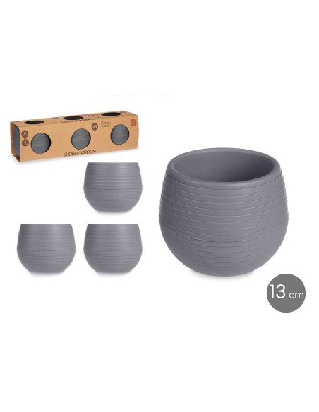 SET 3 MACETAS RESERVA AGUA 13 CM ANTRACITA