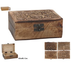 CAJA MADERA DECORADA 10X15X5,8CM 4STD