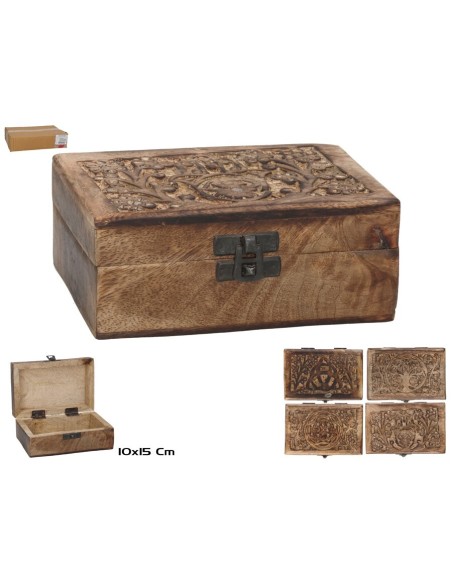 CAJA MADERA DECORADA 10X15X5,8CM 4STD