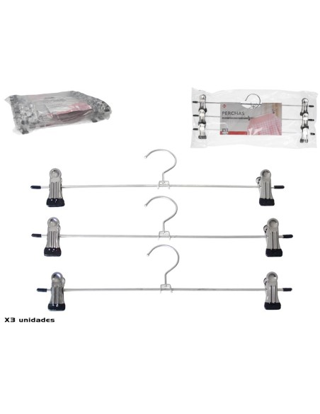 SET 3 PERCHAS FALDA C/PINZAS METAL