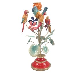 PORTAVELAS LORO Y FLORES 22X21 H38,5 POLIRESINA Y METAL
