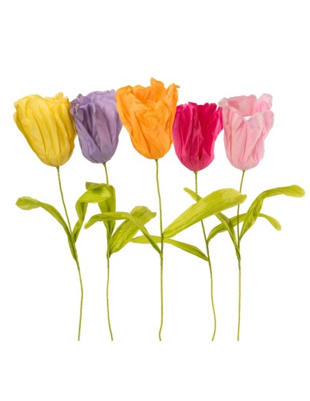 FLOR DE TULIPÁN CON TALLO 5 MIX PAPEL 20X20 H112