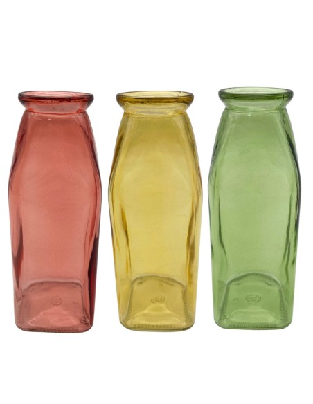 BOTELLA CUADRADA DE VIDRIO D.5,5/4H15,5  3 MIX COL