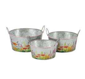 SET 3 MACETEROS METAL DISEÑO FLORAL D18 H8,5 - B D23 H11