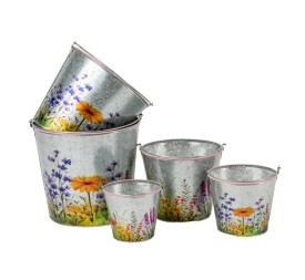 SET 5 MACETEROS METAL DISEÑO FLORAL D11 H9,5/16 - B D21 H19/30