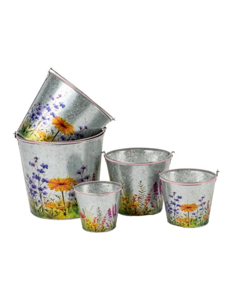 SET 5 MACETEROS METAL DISEÑO FLORAL D11 H9,5/16 - B D21 H19/30