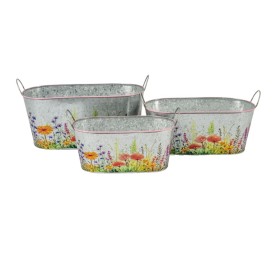 SET 3 JARDINERAS OVALADAS METAL DISEÑO FLORAL 26,5X14,5 H11,5 - B 34X18,5 H15