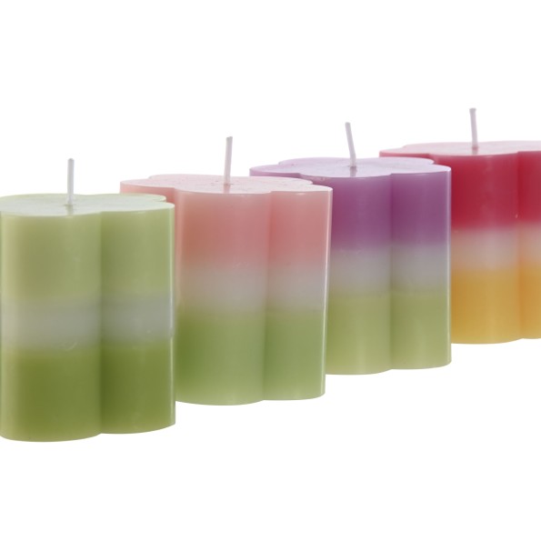 VELA CERA 7X7X7 240 GR. FLOR 4 SURT.