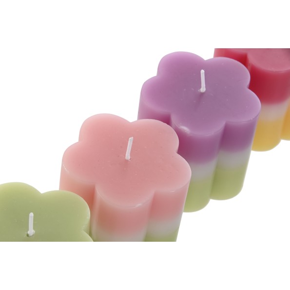 VELA CERA 7X7X7 240 GR. FLOR 4 SURT.