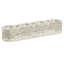 PORTAVELA METAL CRISTAL 31X7X5 4 VELAS DESGASTADO
