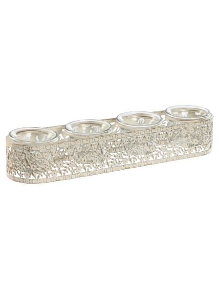 PORTAVELA METAL CRISTAL 31X7X5 4 VELAS DESGASTADO