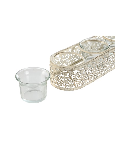 PORTAVELA METAL CRISTAL 31X7X5 4 VELAS DESGASTADO