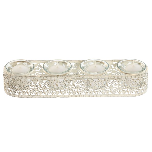 PORTAVELA METAL CRISTAL 31X7X5 4 VELAS DESGASTADO