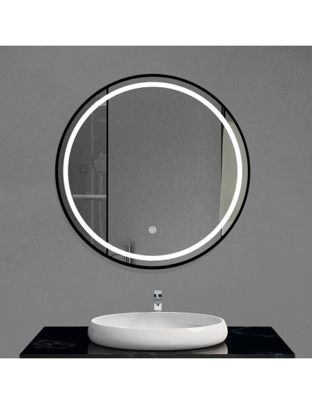 ESPEJO LED ALUMINIO 80X2X80 TACTIL NEGRO