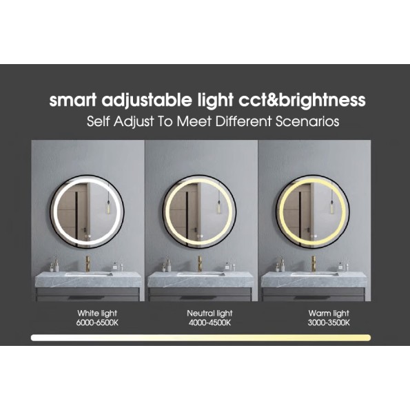 ESPEJO LED ALUMINIO 80X2X80 TACTIL NEGRO