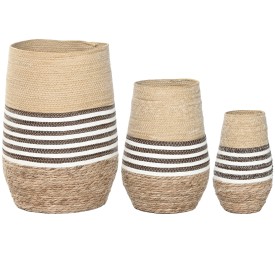 MACETERO SET 3 FIBRA TRENZADA 31X31X49 NATURAL