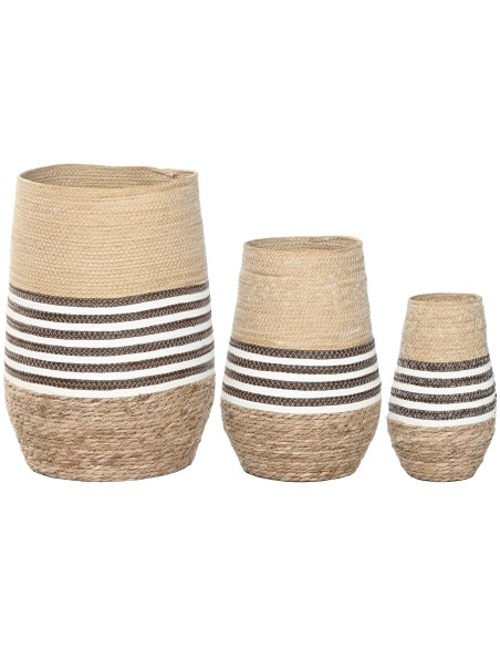 MACETERO SET 3 FIBRA TRENZADA 31X31X49 NATURAL