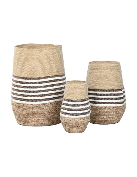 MACETERO SET 3 FIBRA TRENZADA 31X31X49 NATURAL