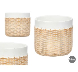 MACETA CEMENTO EFECTO RATAN 16CM BLANCO