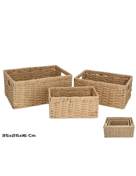 SET 3 CESTAS ALONE MARRON 35X25X16CM