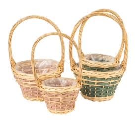 JUEGO 2 CESTAS REDONDAS ALTAS DE MADERA 2 MIX COL S D17 H12/34 - B D24 H14/37