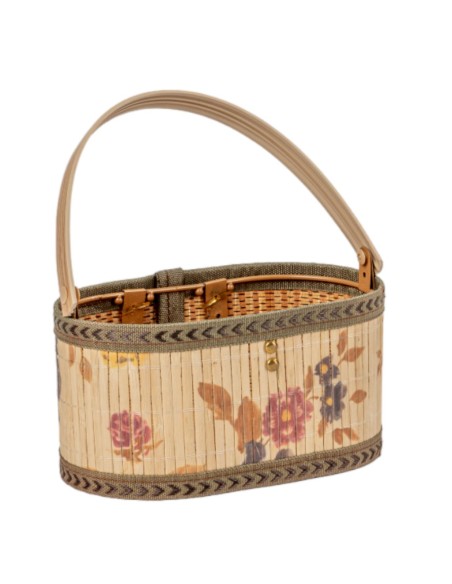 CESTA OVALADA BAMBU FLORAL 19.5X12 H10