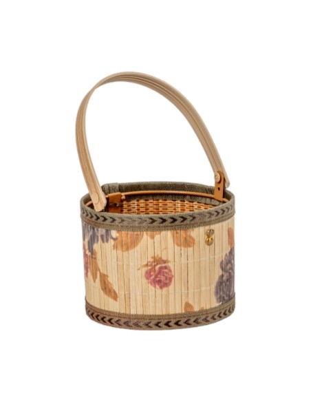 CESTA REDONDA BAMBU FLORAL 14 H10.5