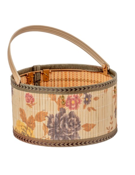 CESTA REDONDA BAMBU FLORAL D.23 H12.5