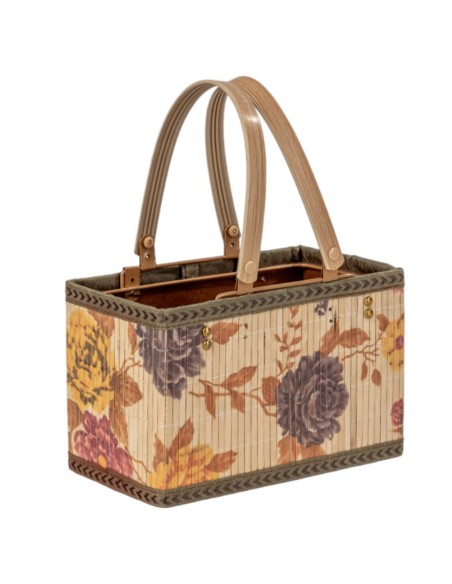 CESTA RECTANGULAR BAMBU FLORAL 24X13H15