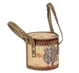 CESTA REDONDA CON TAPA BAMBU FLORAL D.13 H12