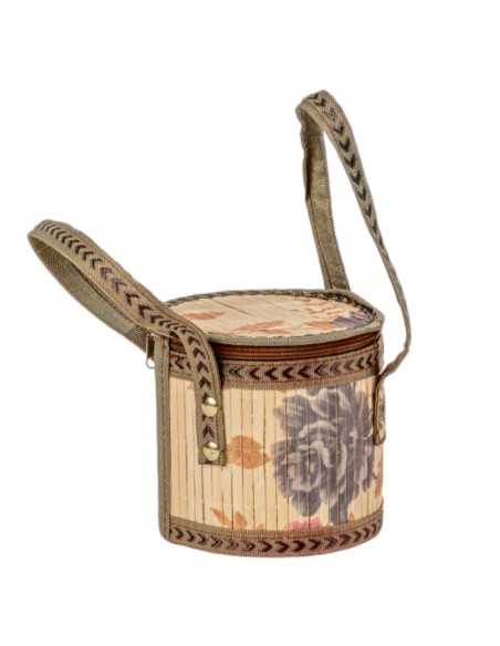 CESTA REDONDA CON TAPA BAMBU FLORAL D.13 H12
