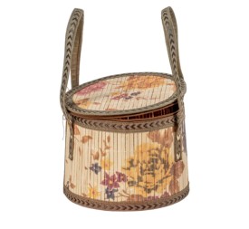CESTA REDONDA CON TAPA BAMBU FLORAL D.18.5 H14.5