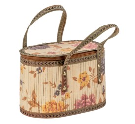CESTA OVALADA CON ASA BAMBU FLORAL 25X15.5H16.5